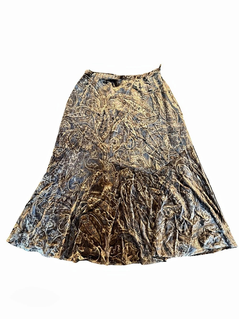 Coldwater Creek Velvet Midi Skirt Brown Black Paisley Burnout Boho Medium NEW